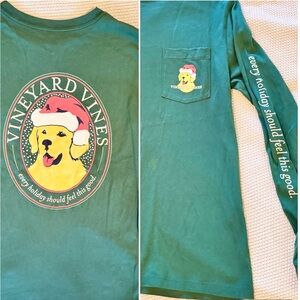 VINEYARD VINES Good Boy Christmas Green Long Sleeve Tee Pocket T-shirt